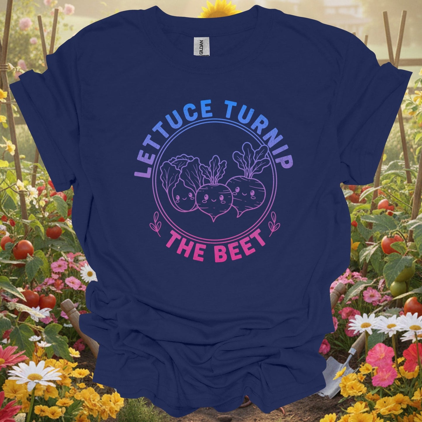"Lettuce Turnip the Beet" Vibrant Gradient Vegetable T-Shirt - GardeningTshirts