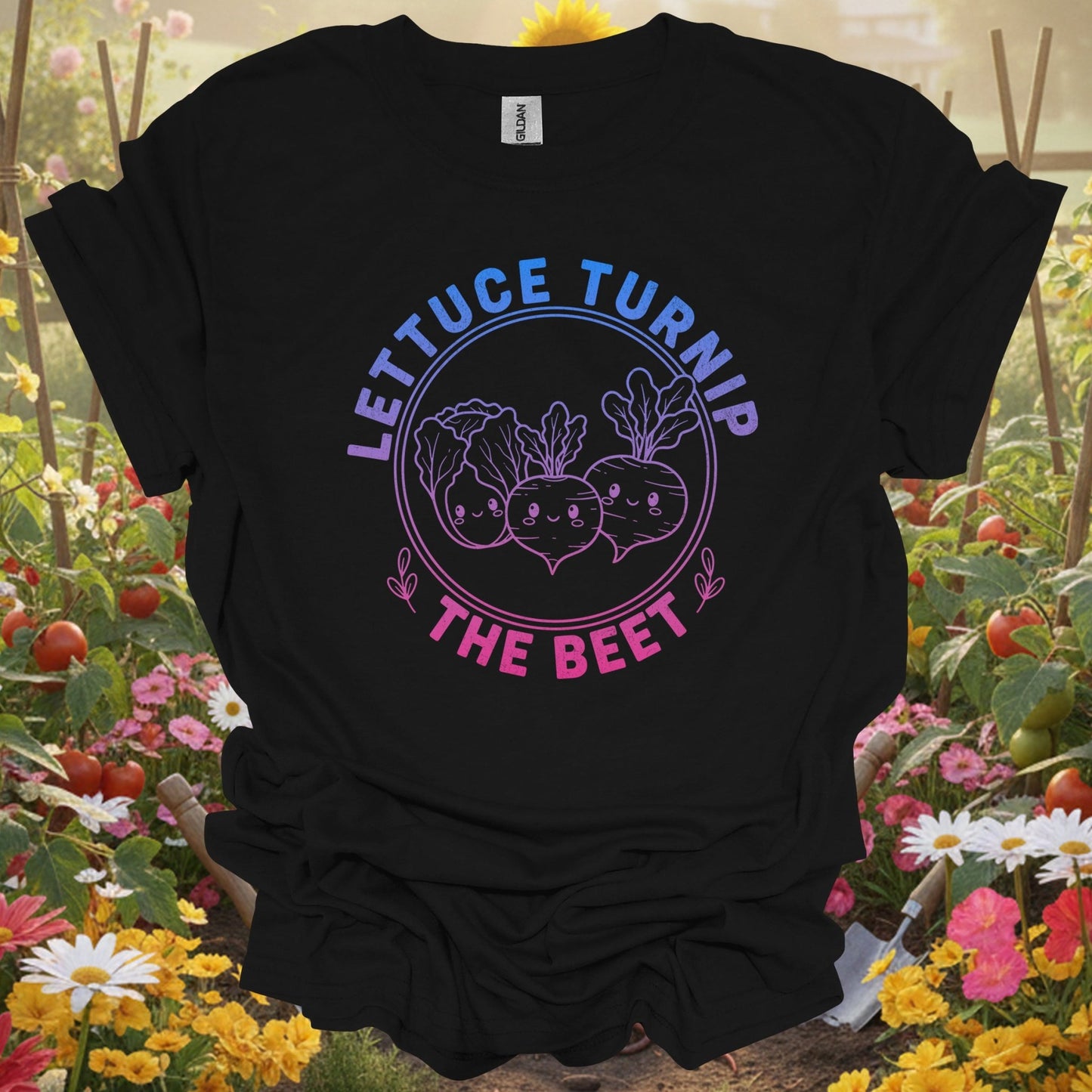 "Lettuce Turnip the Beet" Vibrant Gradient Vegetable T-Shirt - GardeningTshirts