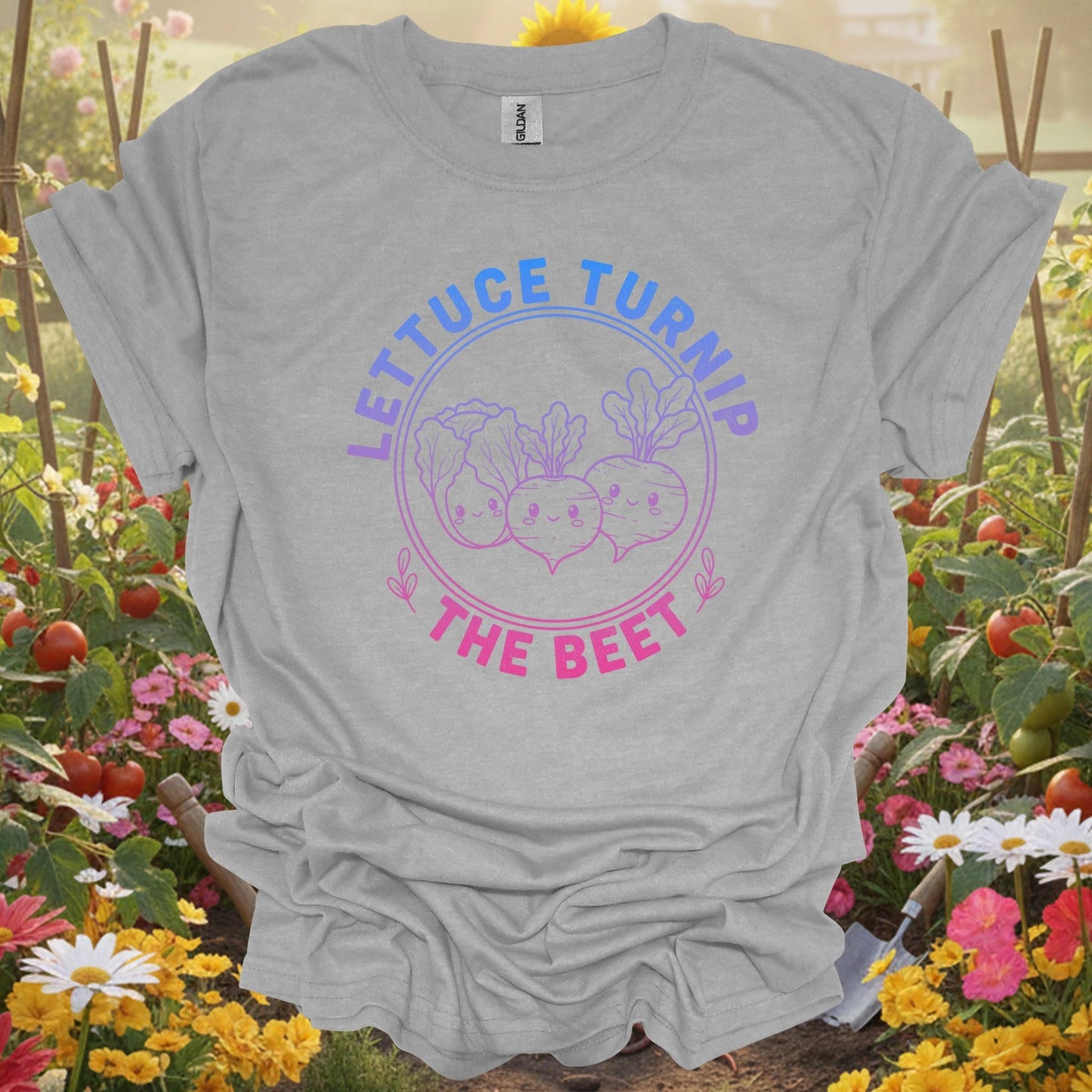 "Lettuce Turnip the Beet" Vibrant Gradient Vegetable T-Shirt - GardeningTshirts