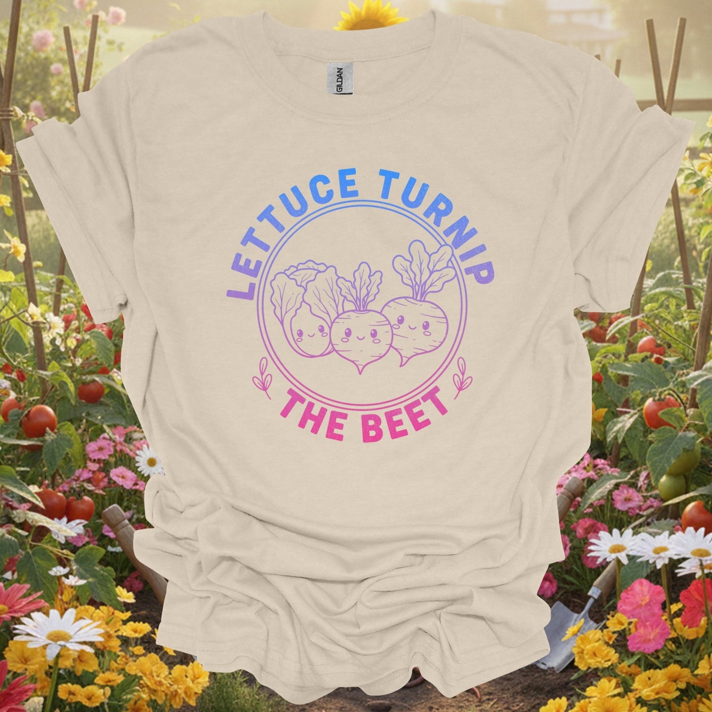 "Lettuce Turnip the Beet" Vibrant Gradient Vegetable T-Shirt - GardeningTshirts