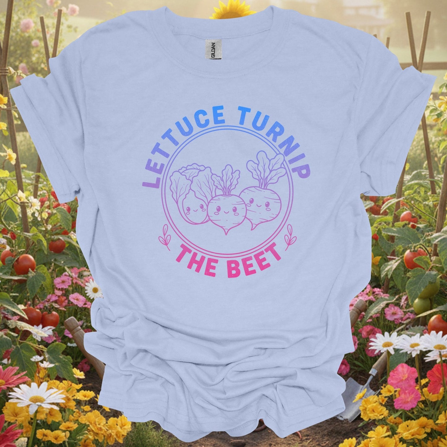 "Lettuce Turnip the Beet" Vibrant Gradient Vegetable T-Shirt - GardeningTshirts