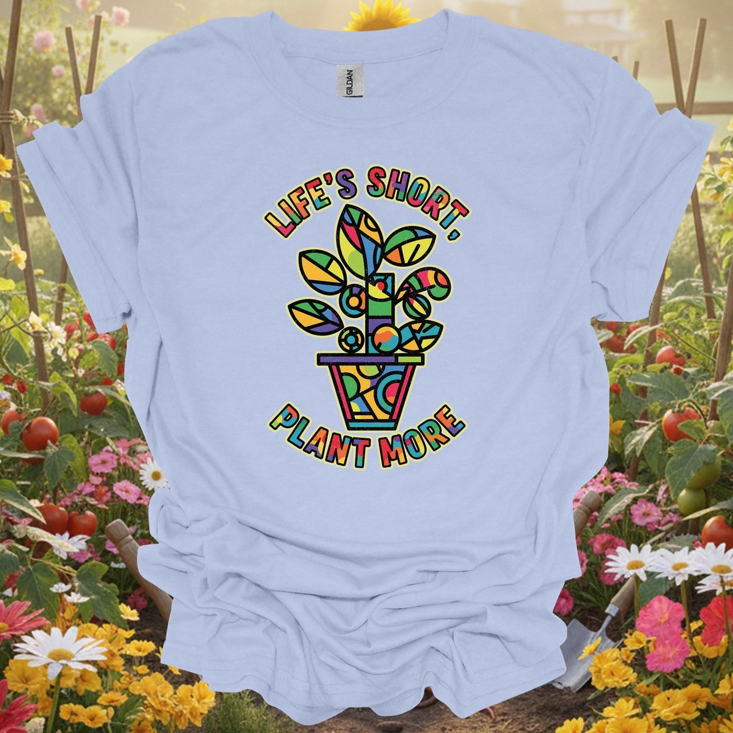 "Life's Short Plant More" Geometric Gardening T-Shirt - GardeningTshirts