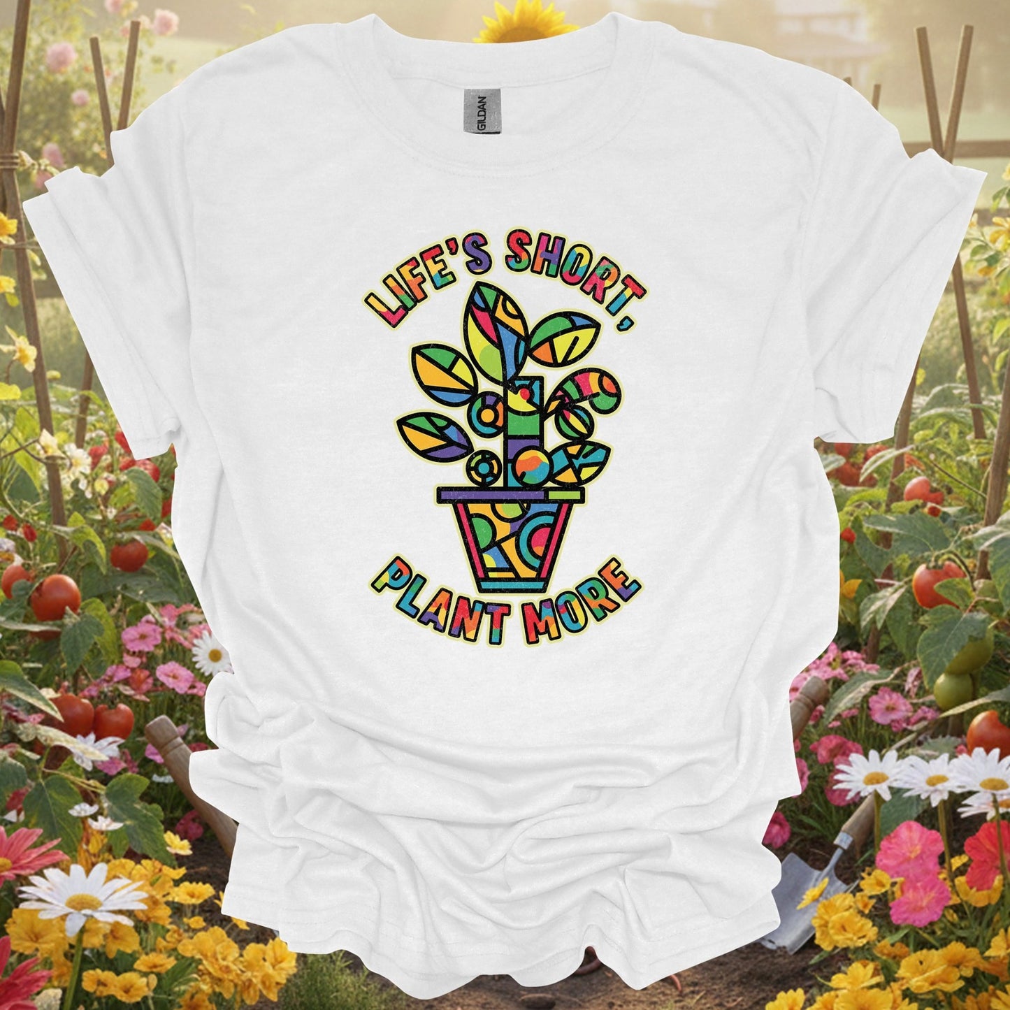 "Life's Short Plant More" Geometric Gardening T-Shirt - GardeningTshirts