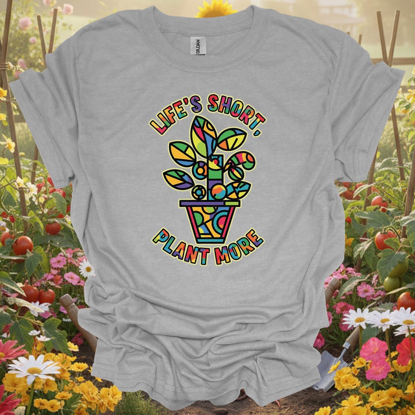 "Life's Short Plant More" Geometric Gardening T-Shirt - GardeningTshirts