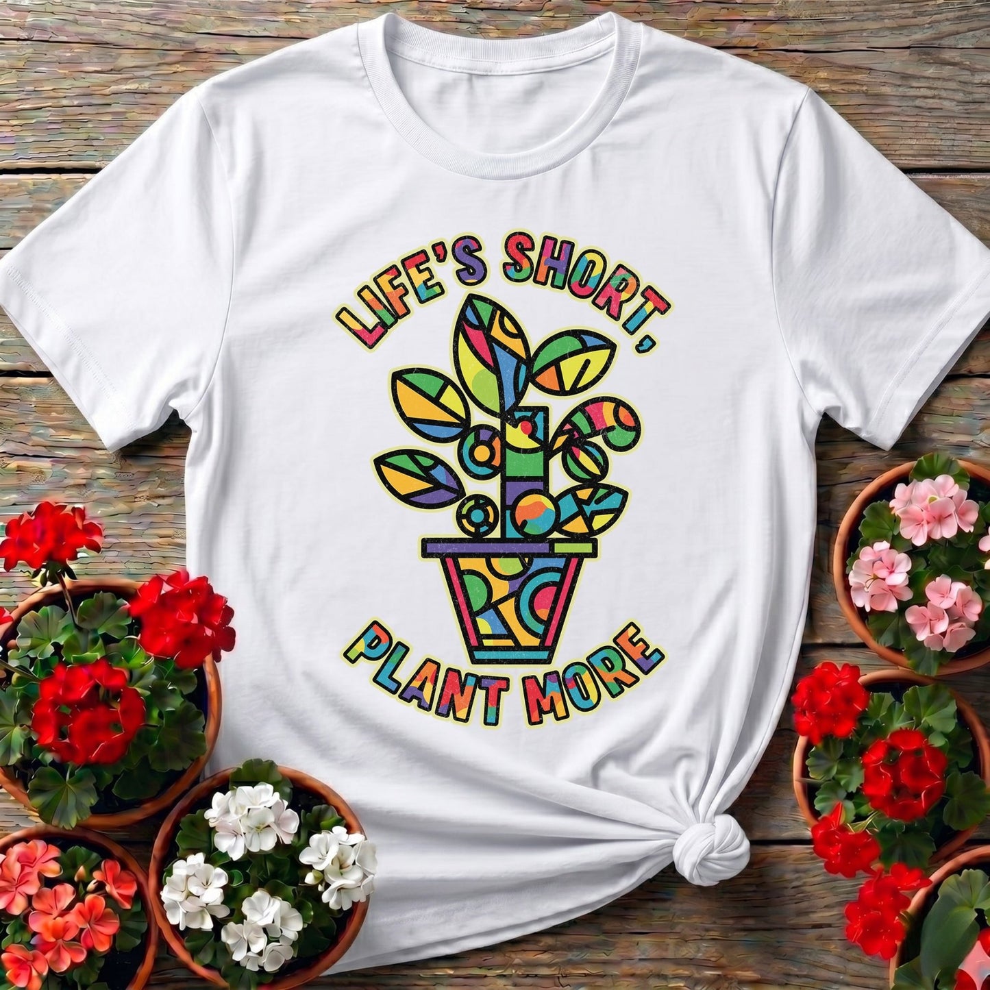 Lifes Short Plant More Geometric Gardening T-shirt - GardeningTshirts