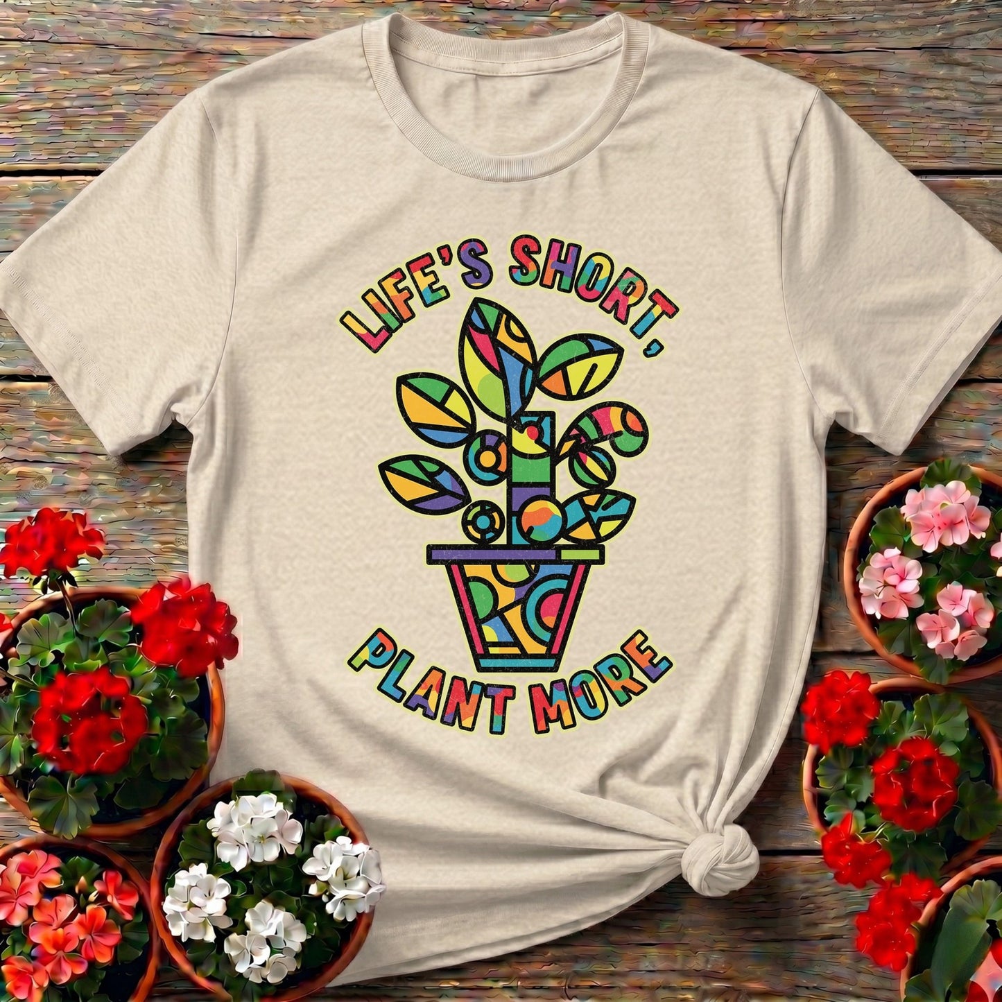 Lifes Short Plant More Geometric Gardening T-shirt - GardeningTshirts