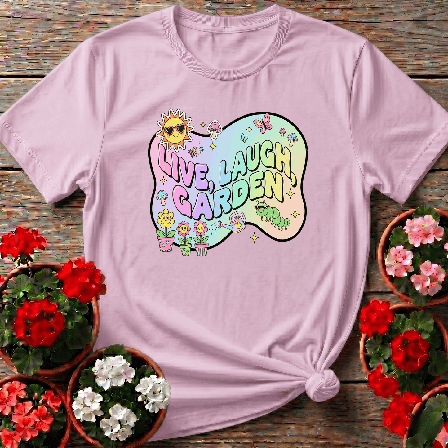 Live Laugh Garden Funky 90s Y2K Retro Tee - GardeningTshirts