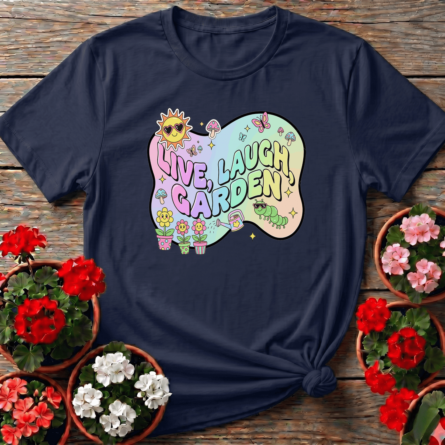 Live Laugh Garden Funky 90s Y2K Retro Tee - GardeningTshirts