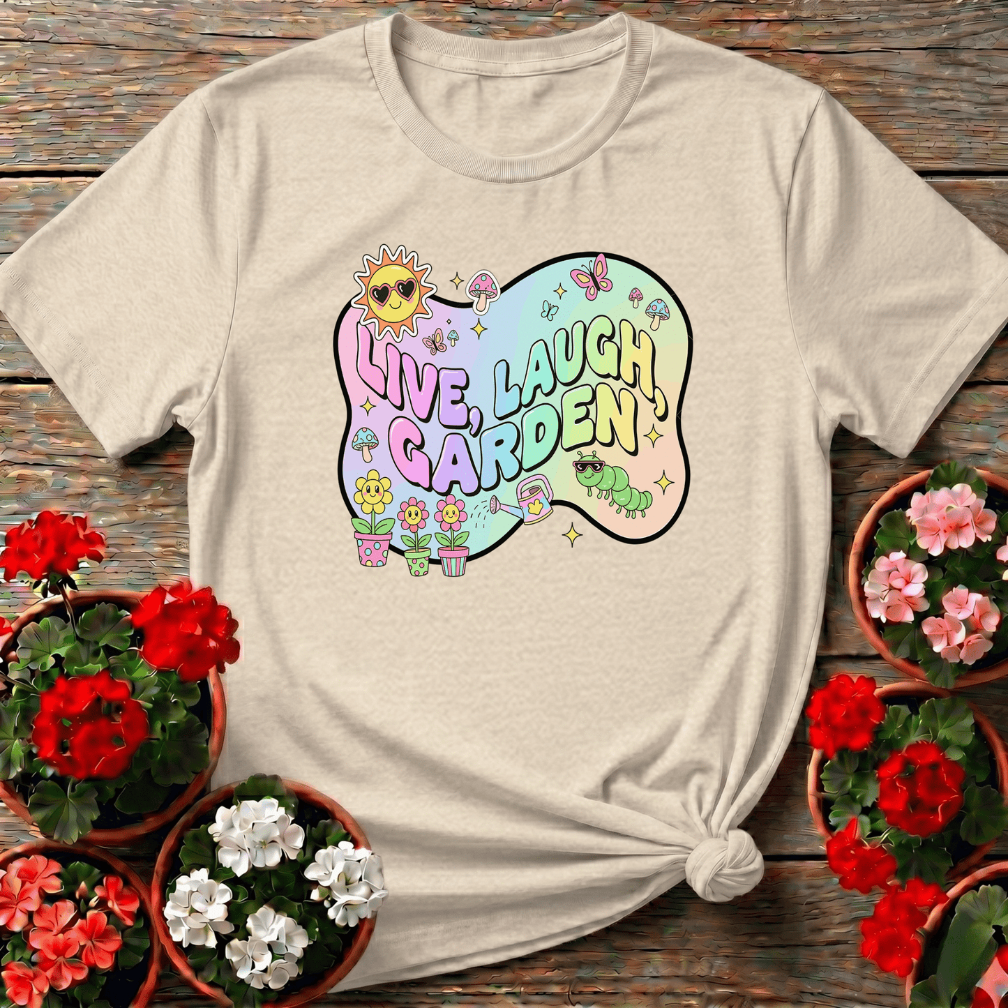 Live Laugh Garden Funky 90s Y2K Retro Tee - GardeningTshirts