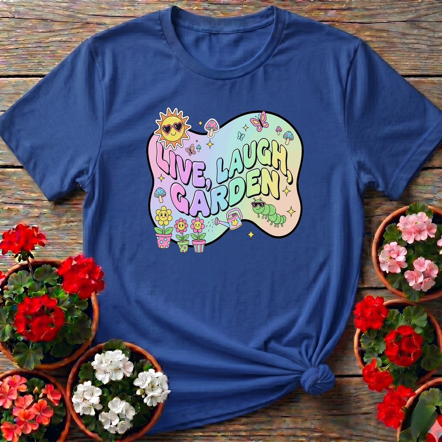 Live Laugh Garden Funky 90s Y2K Retro Tee - GardeningTshirts