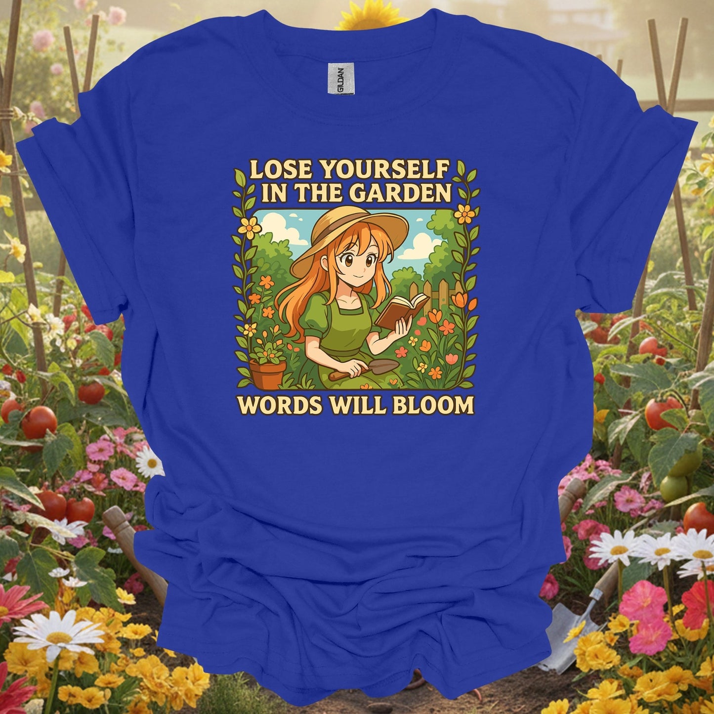 Royal top showing words will bloom anime gardener for green thumb folks