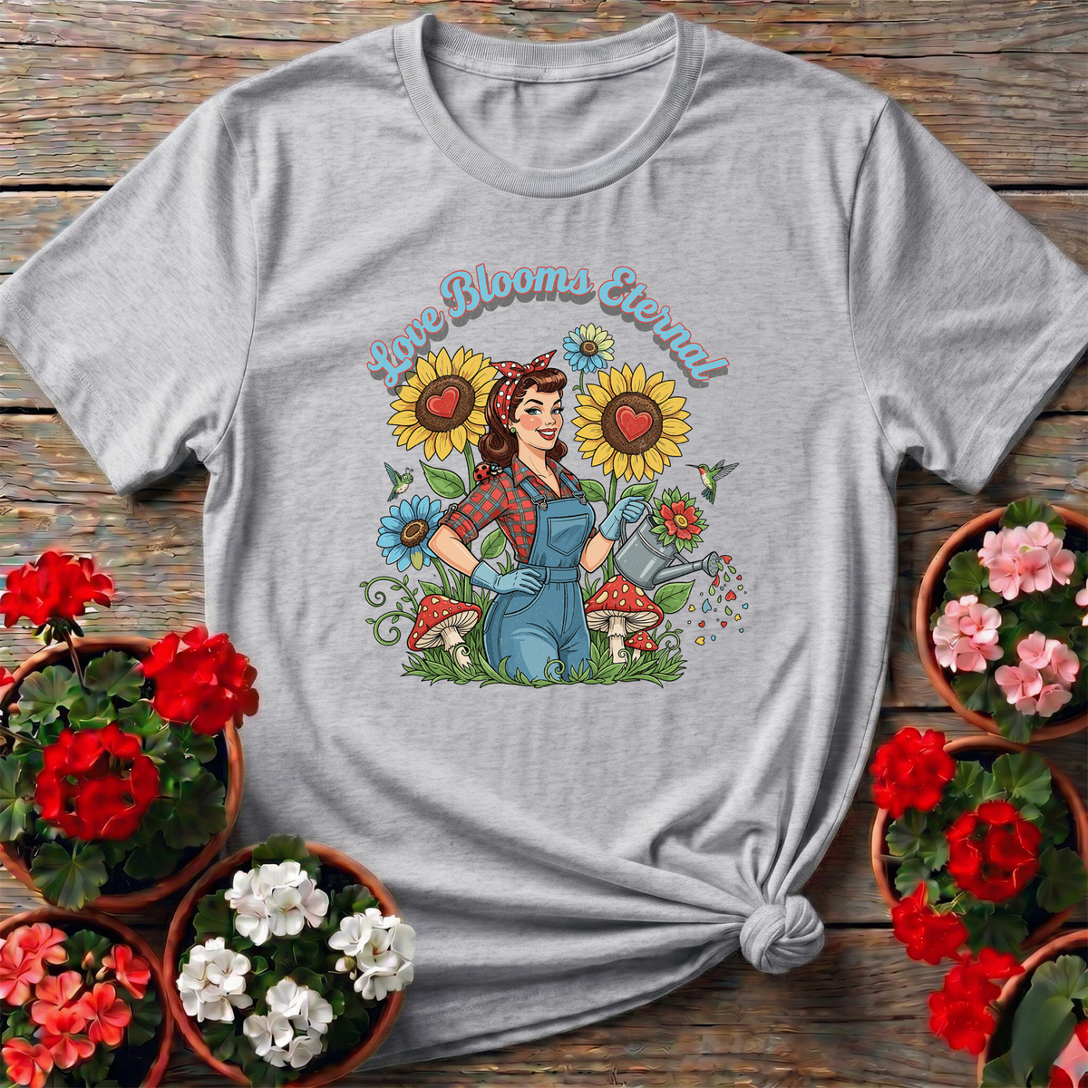 Love Blooms Eternal Retro Pin-up Gardener Tee - GardeningTshirts