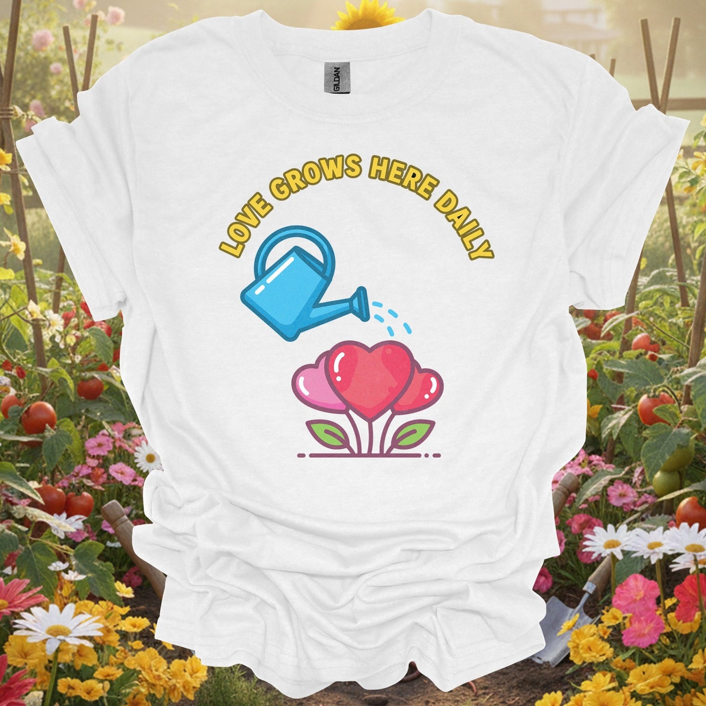 "Love Grows Here Daily" Heart Plant T Shirt - GardeningTshirts