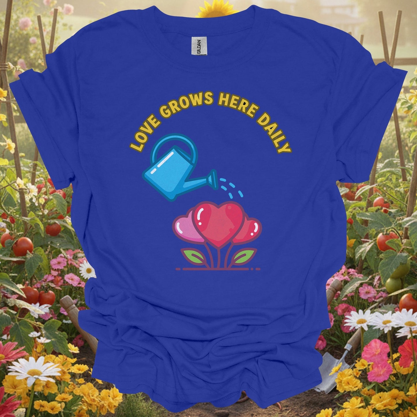 "Love Grows Here Daily" Heart Plant T Shirt - GardeningTshirts