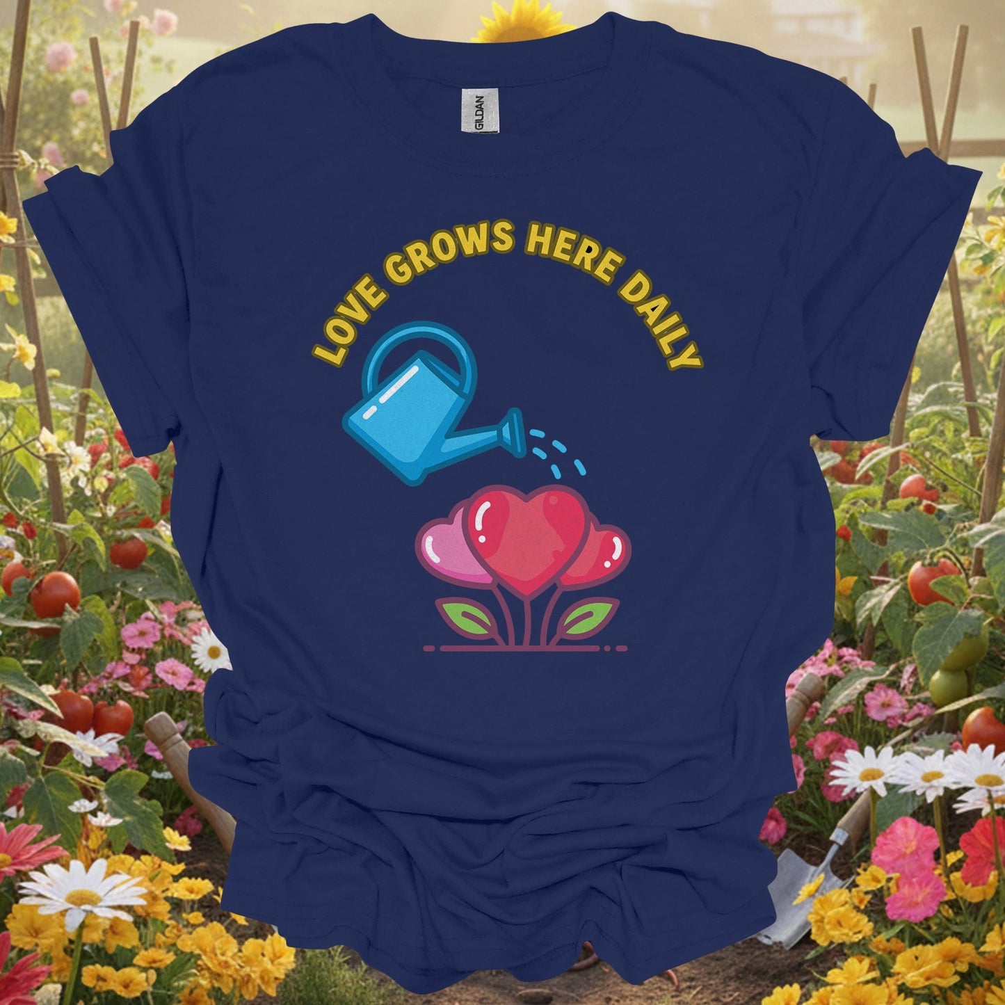 "Love Grows Here Daily" Heart Plant T Shirt - GardeningTshirts