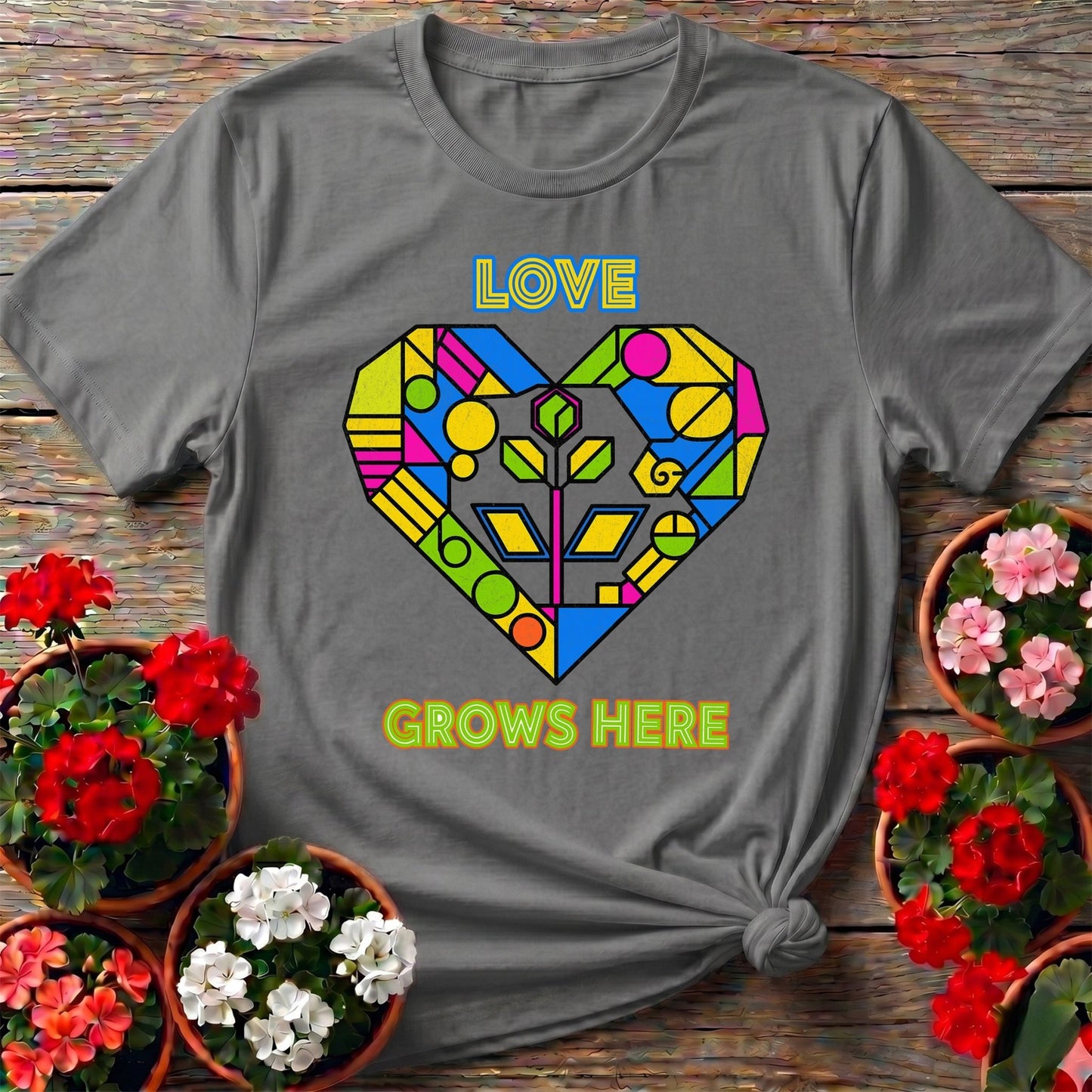 Love Grows Here Geometric Heart T shirt - GardeningTshirts