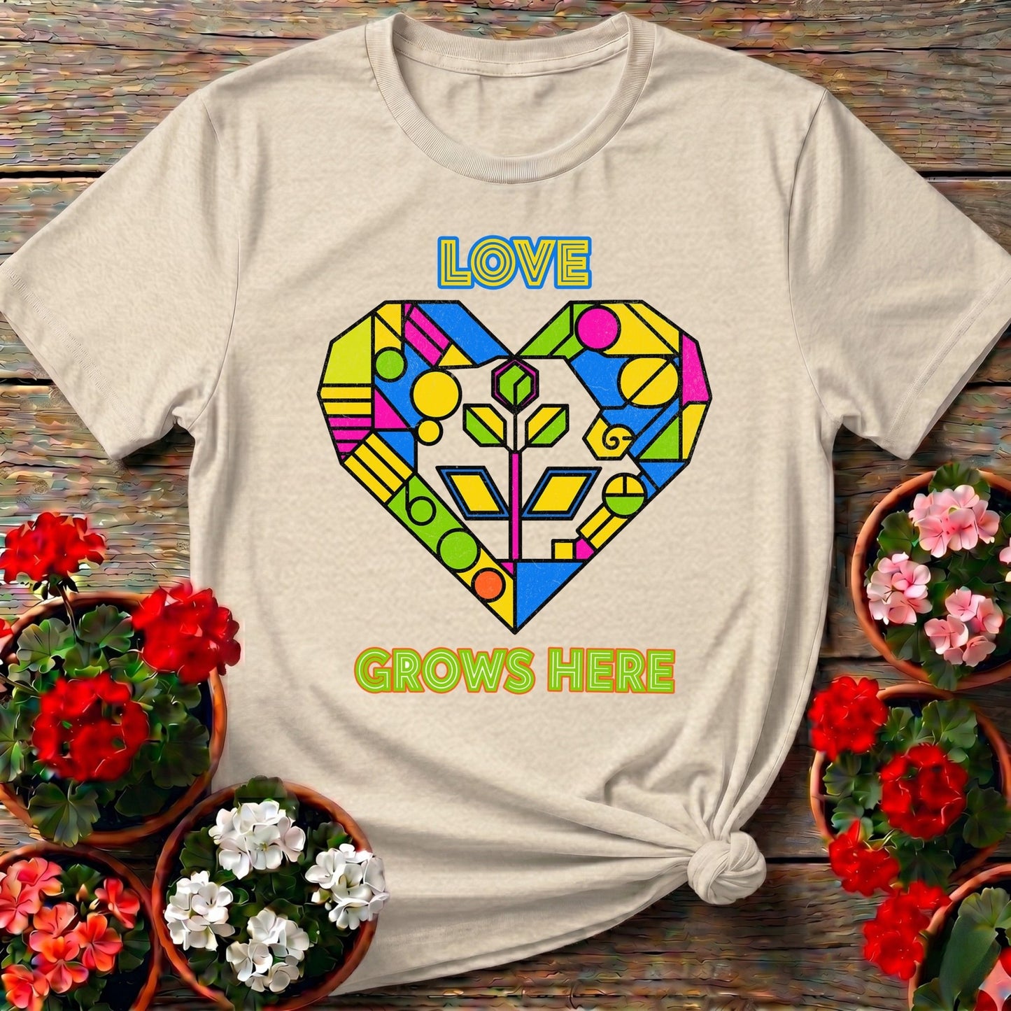 Love Grows Here Geometric Heart T shirt - GardeningTshirts