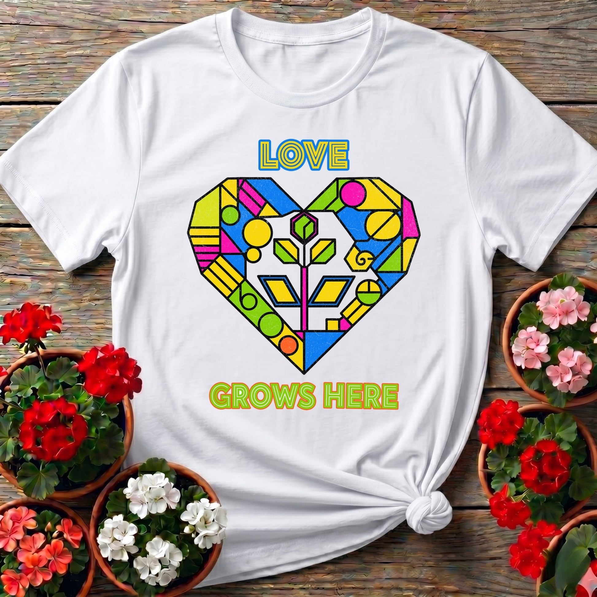 Love Grows Here Geometric Heart T shirt - GardeningTshirts