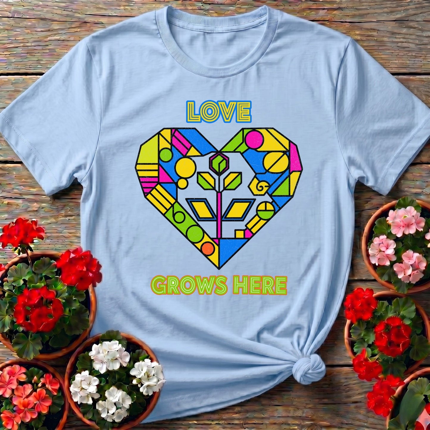 Love Grows Here Geometric Heart T shirt - GardeningTshirts