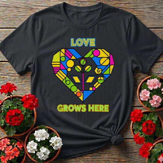 Love Grows Here Geometric Heart T shirt - GardeningTshirts