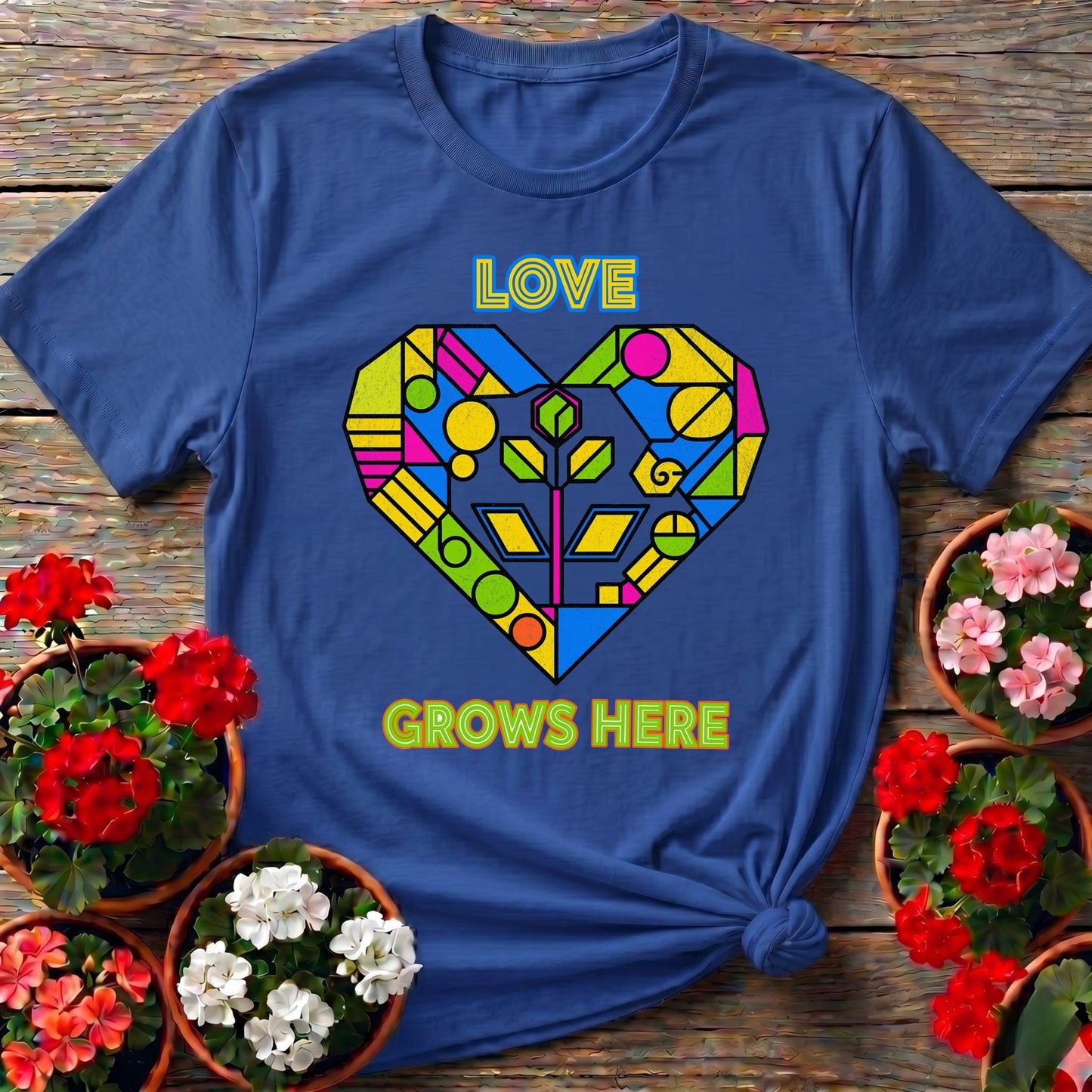 Love Grows Here Geometric Heart T shirt - GardeningTshirts