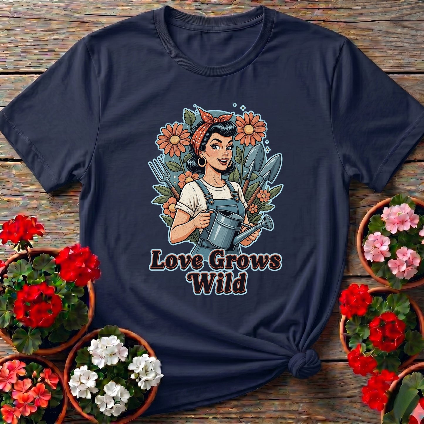 Love Grows Wild Vintage Pin Up Gardening Tee - GardeningTshirts