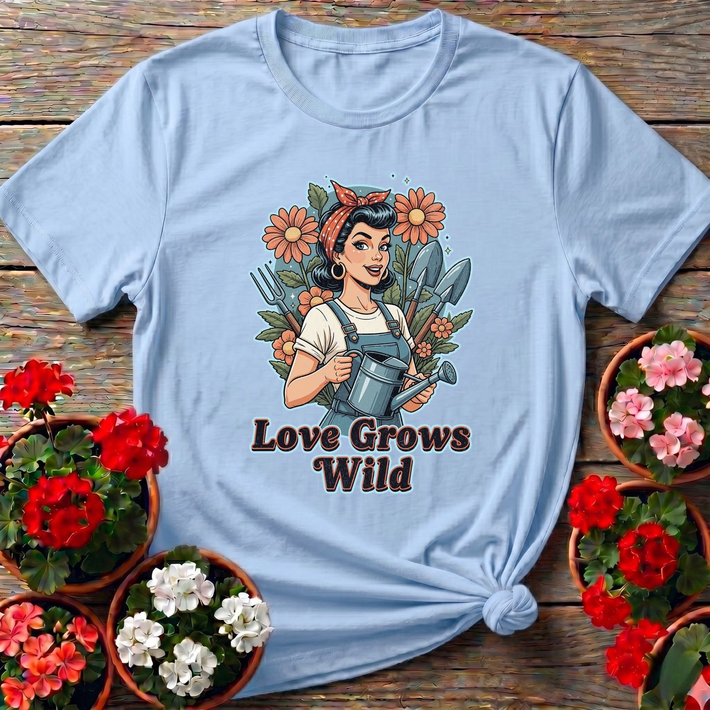 Love Grows Wild Vintage Pin Up Gardening Tee - GardeningTshirts