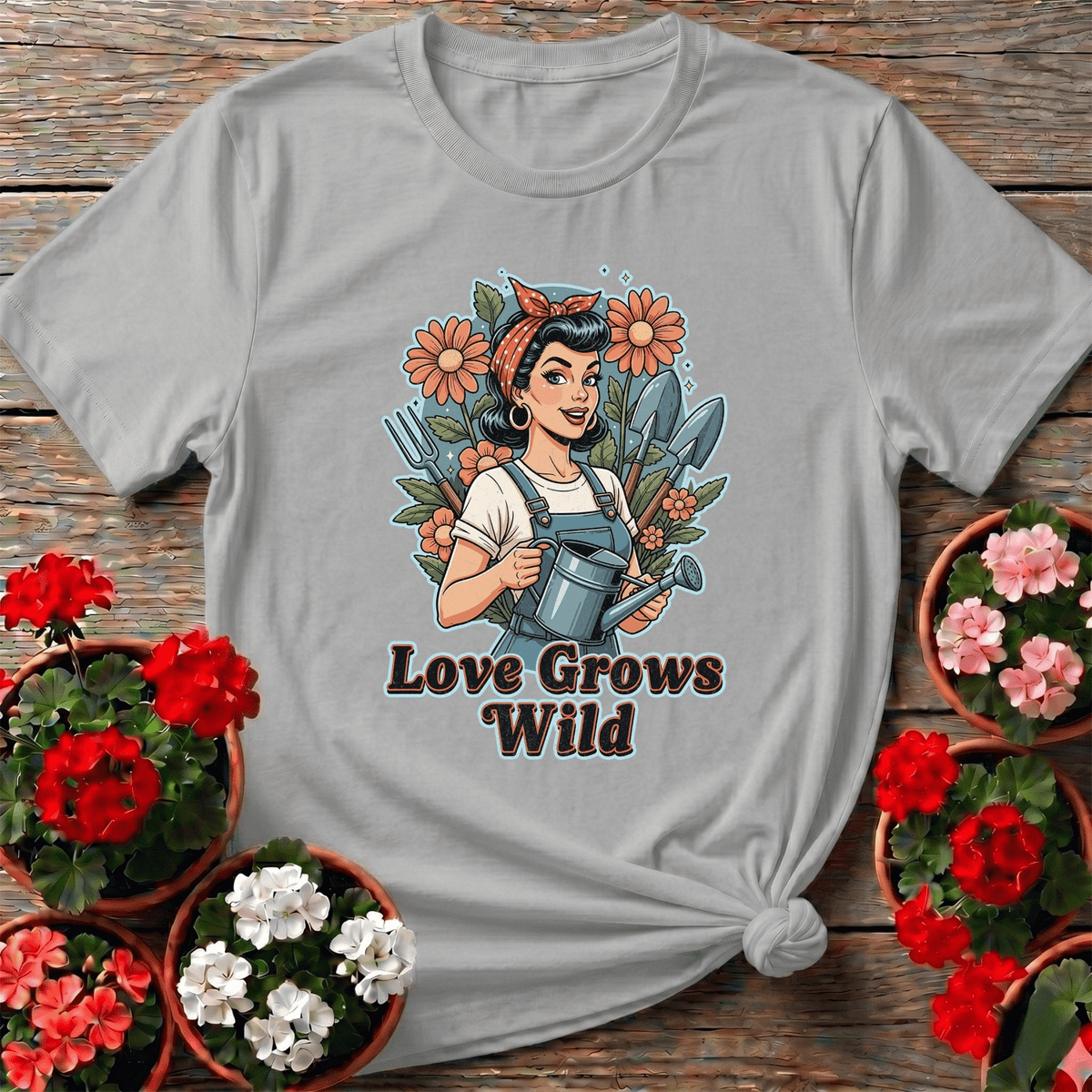 Love Grows Wild Vintage Pin Up Gardening Tee - GardeningTshirts