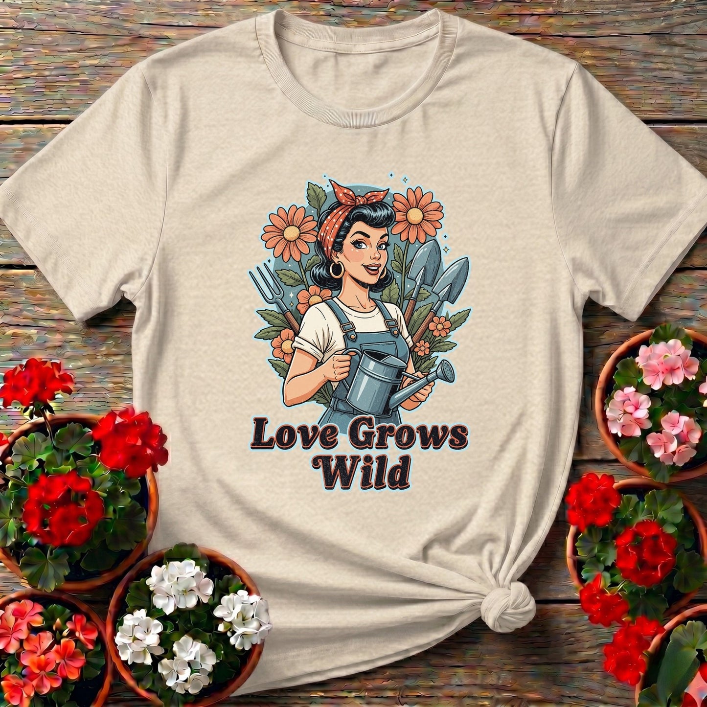 Love Grows Wild Vintage Pin Up Gardening Tee - GardeningTshirts