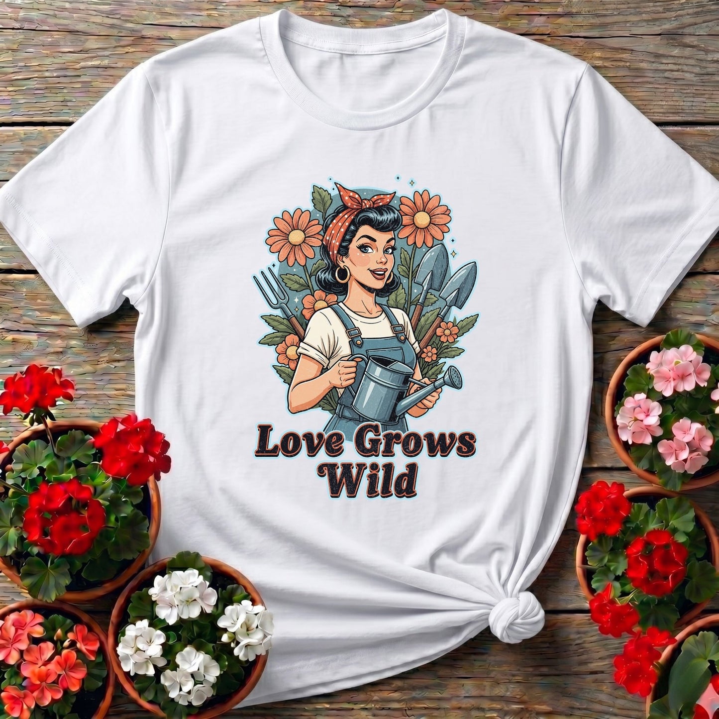 Love Grows Wild Vintage Pin Up Gardening Tee - GardeningTshirts