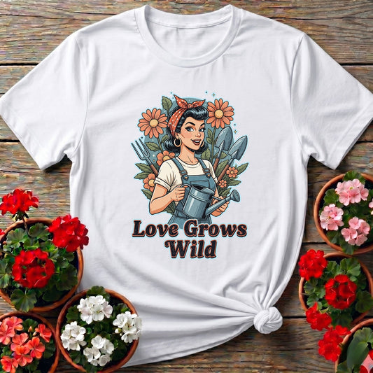 Love Grows Wild Vintage Pin Up Gardening Tee - GardeningTshirts