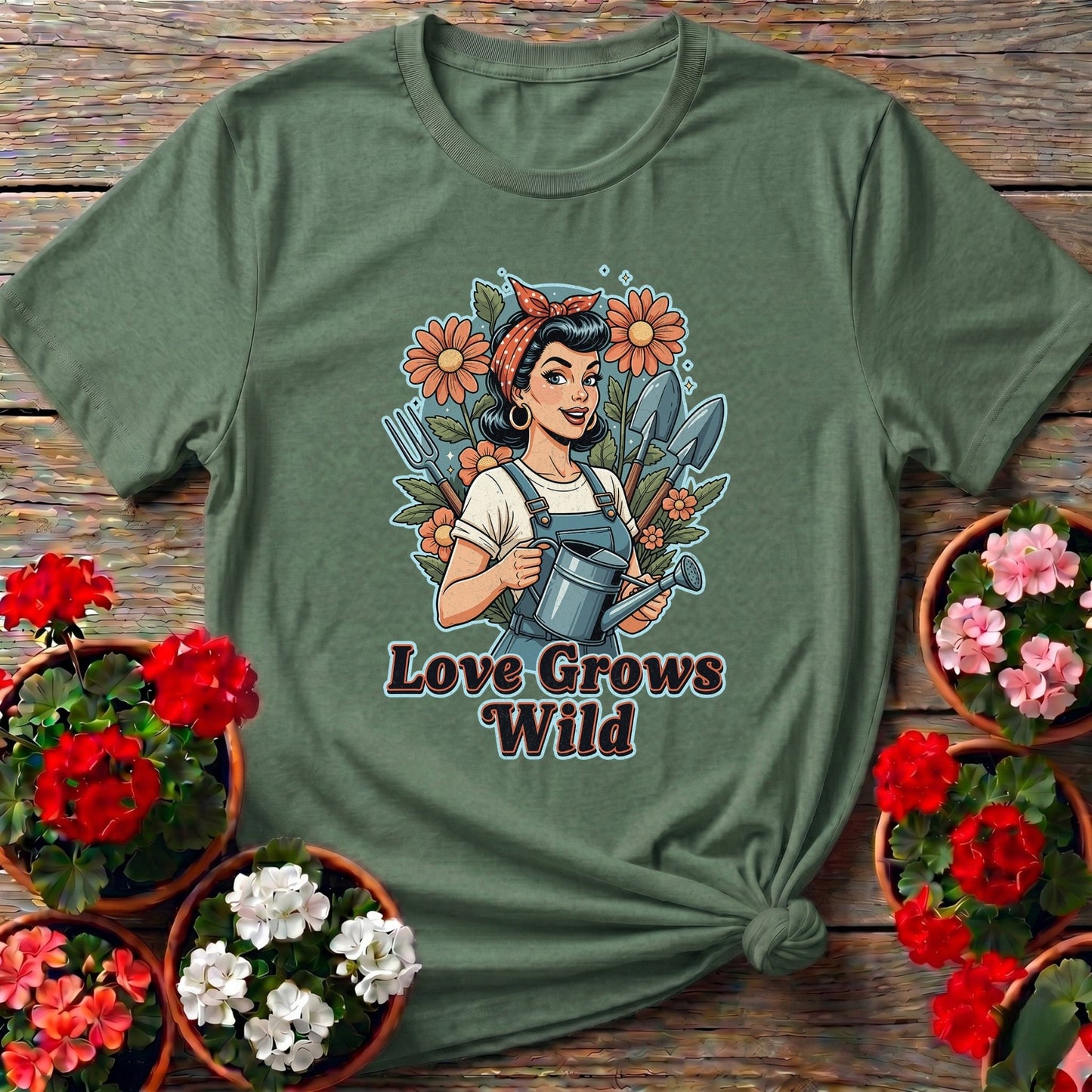Love Grows Wild Vintage Pin Up Gardening Tee - GardeningTshirts