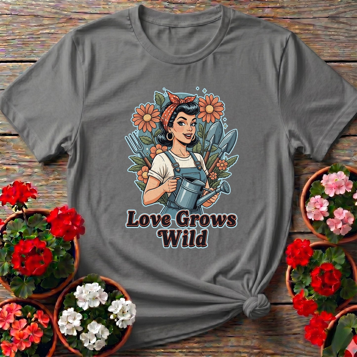 Love Grows Wild Vintage Pin Up Gardening Tee - GardeningTshirts