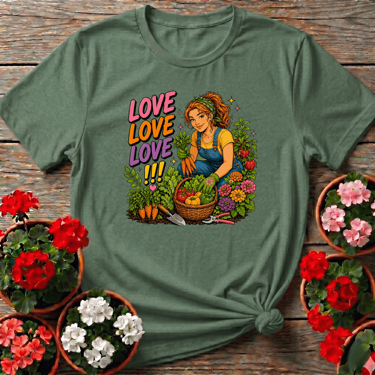 Love Love Love Gardening T-Shirt for Women Gardeners - GardeningTshirts