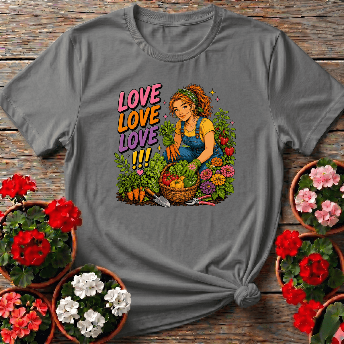 Love Love Love Gardening T-Shirt for Women Gardeners - GardeningTshirts