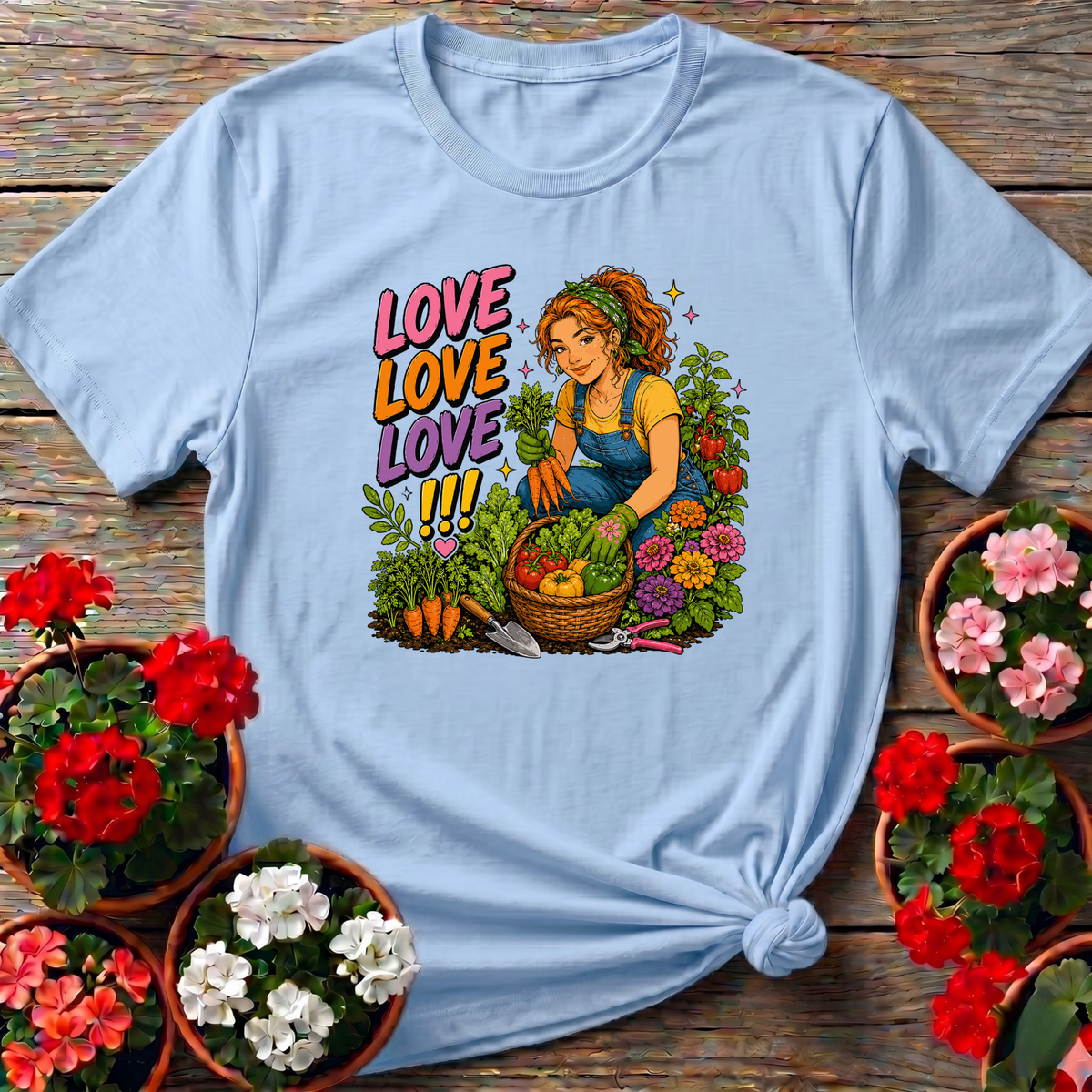 Love Love Love Gardening T-Shirt for Women Gardeners - GardeningTshirts