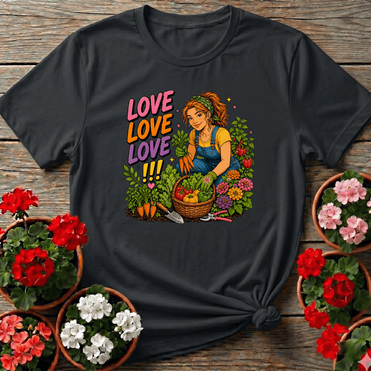 Love Love Love Gardening T-Shirt for Women Gardeners - GardeningTshirts