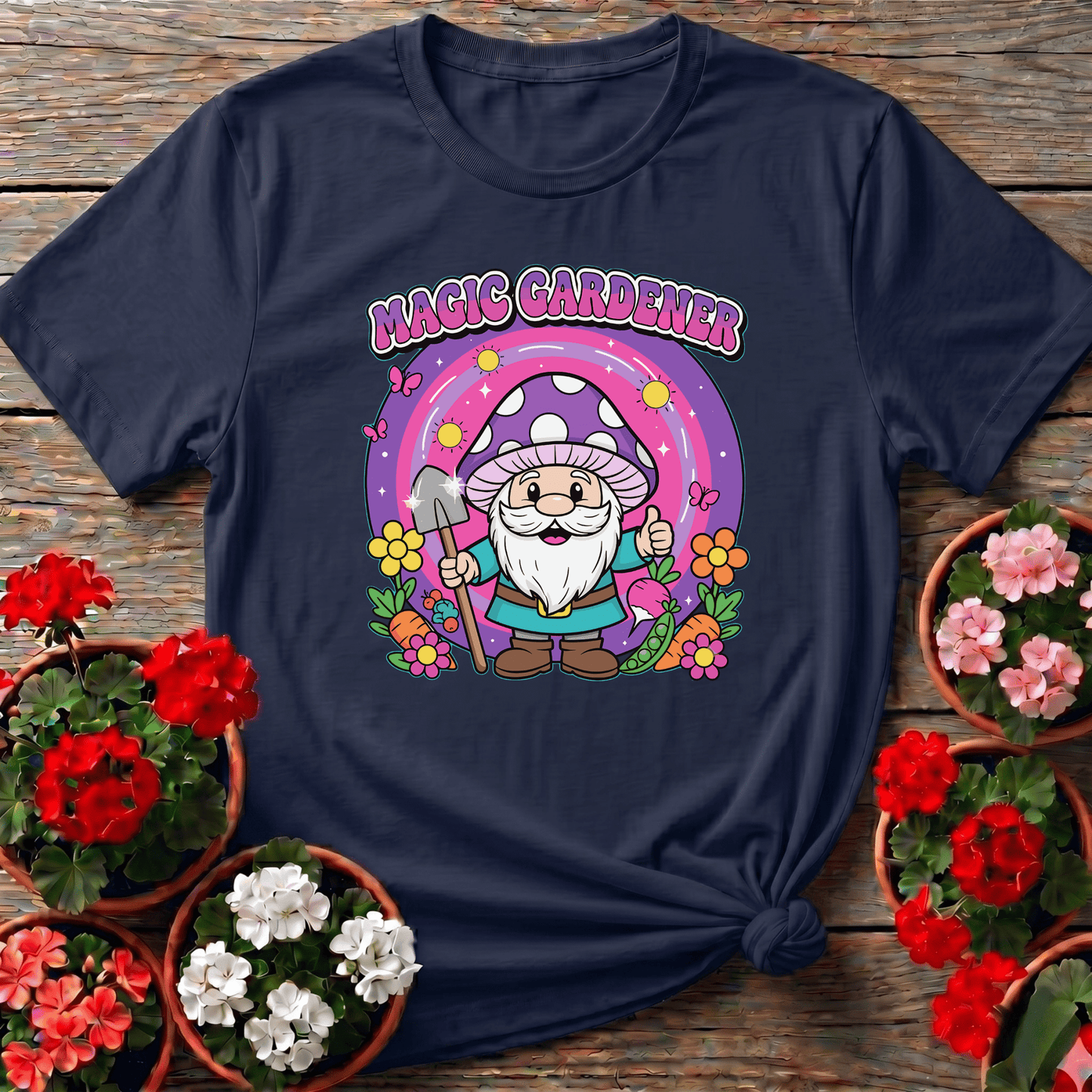 Magic Gardener Gnome Mushroom Hat Gardening T-Shirt - GardeningTshirts