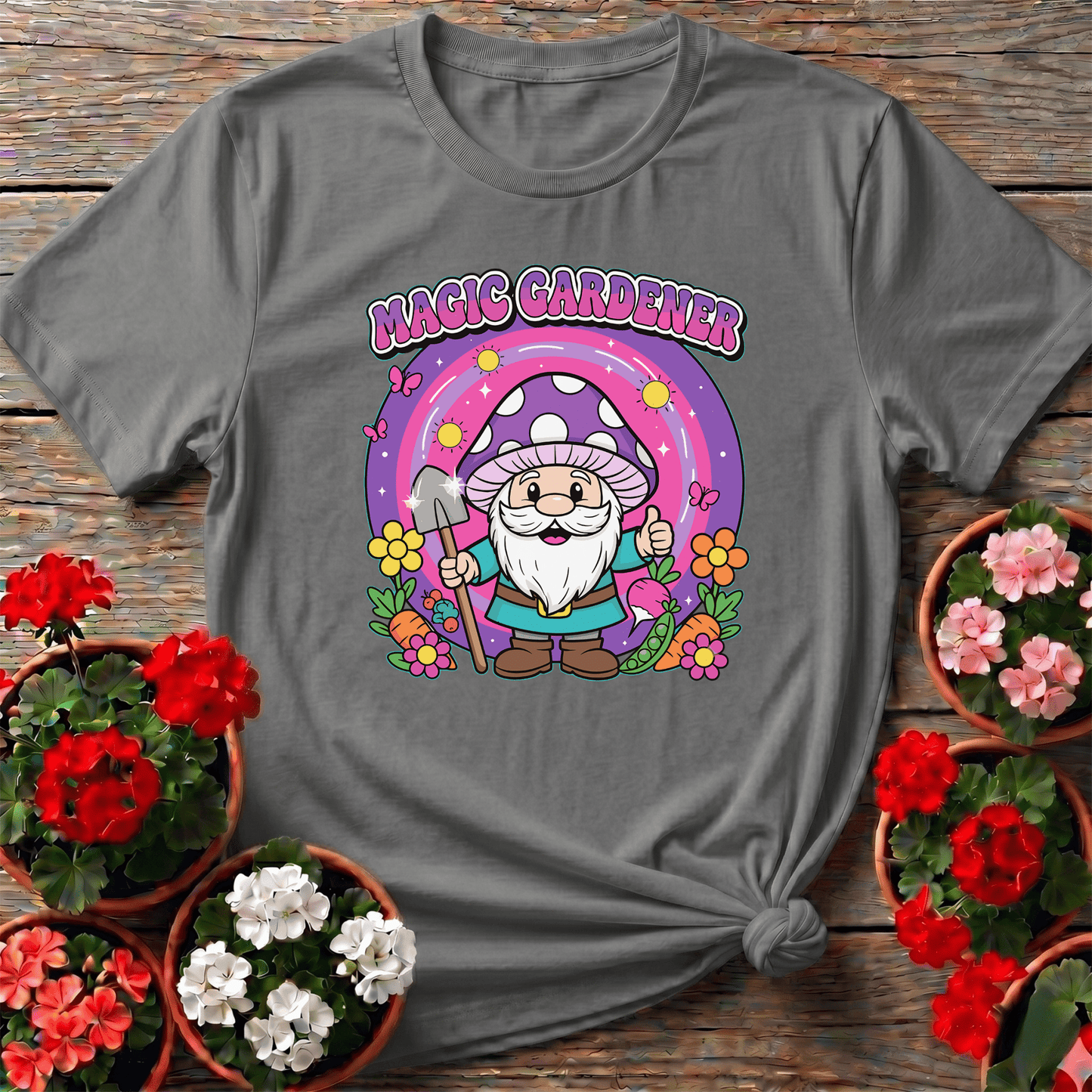 Magic Gardener Gnome Mushroom Hat Gardening T-Shirt - GardeningTshirts