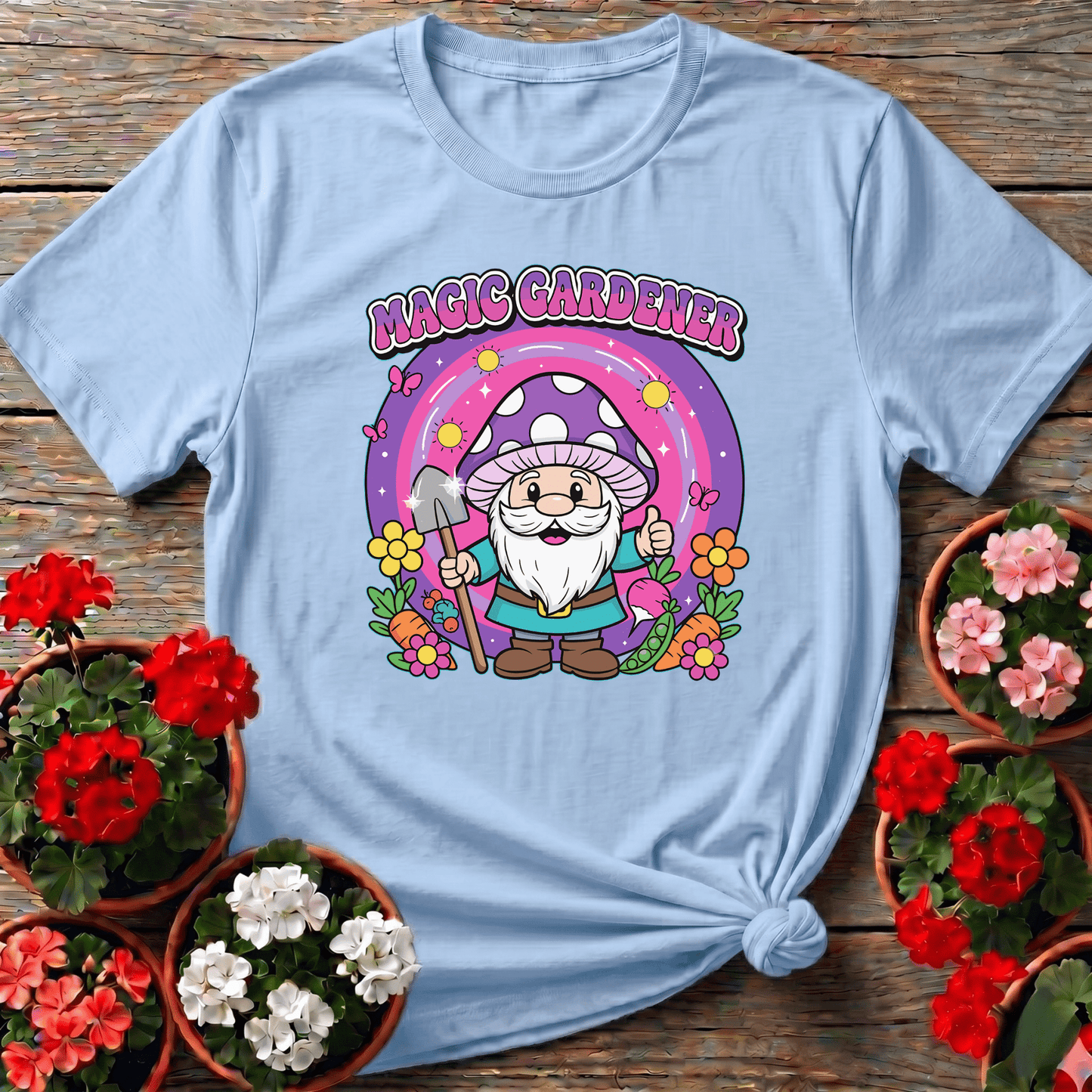 Magic Gardener Gnome Mushroom Hat Gardening T-Shirt - GardeningTshirts