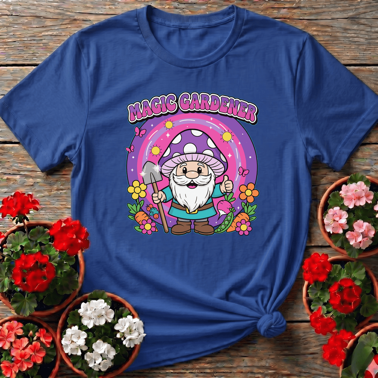 Magic Gardener Gnome Mushroom Hat Gardening T-Shirt - GardeningTshirts