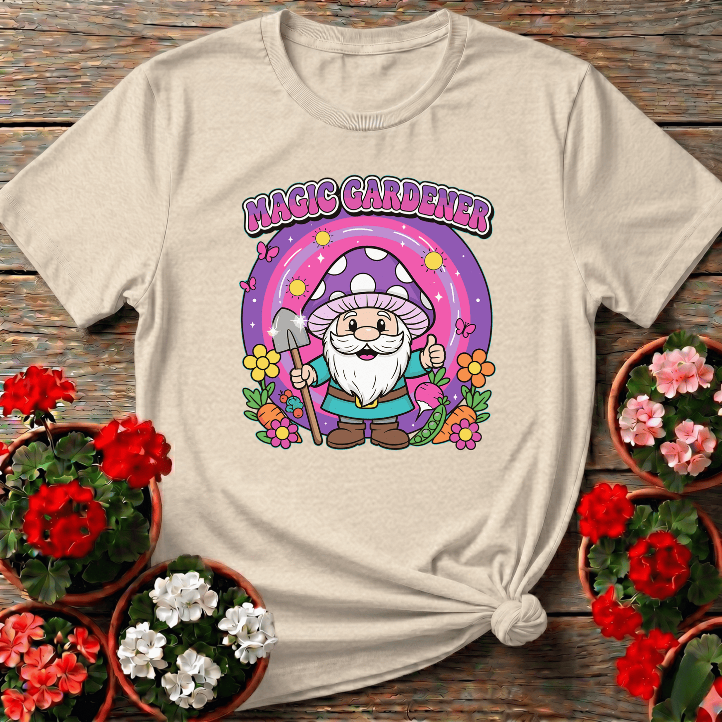 Magic Gardener Gnome Mushroom Hat Gardening T-Shirt - GardeningTshirts