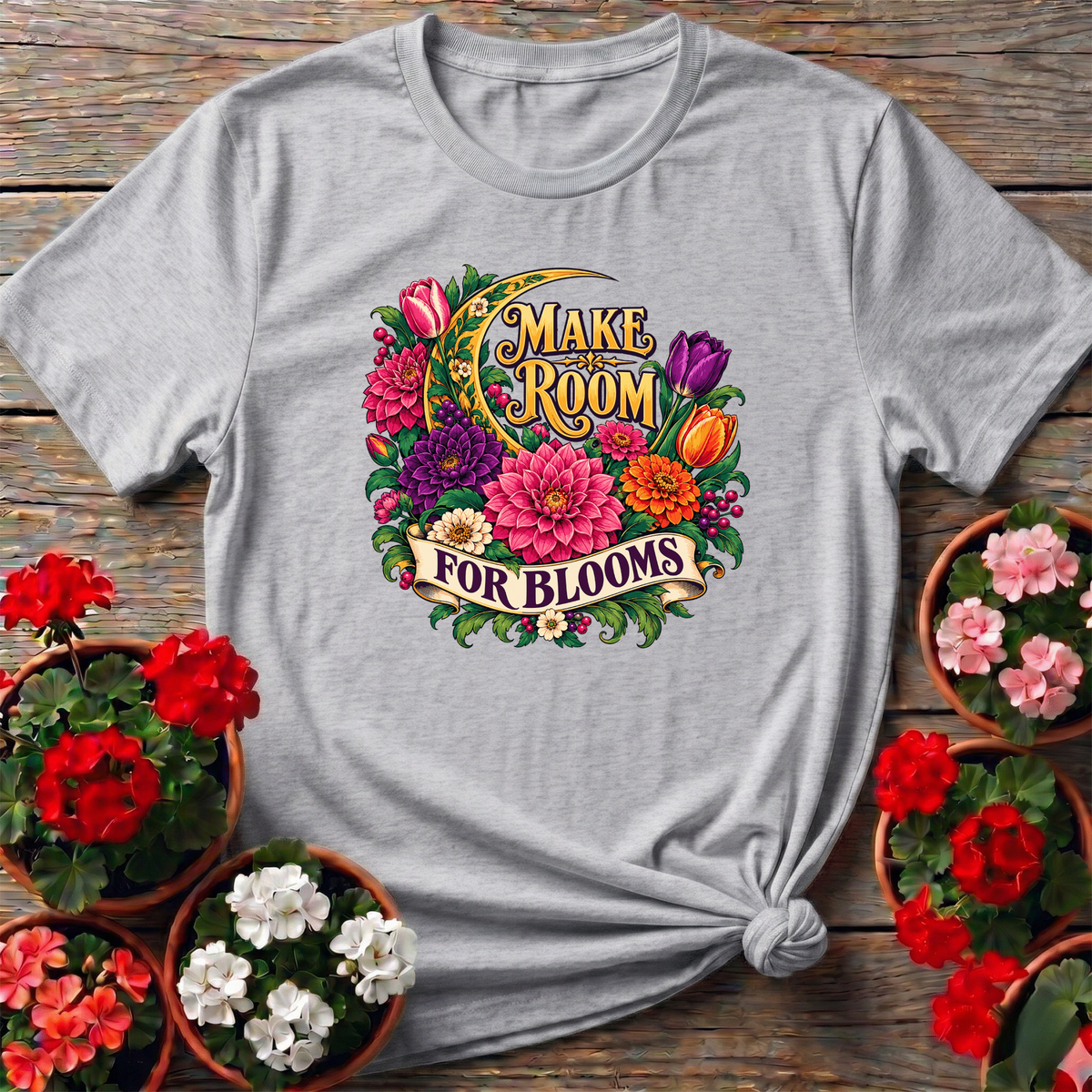 Make Room for Blooms Floral Moon Gardening T-Shirt - GardeningTshirts