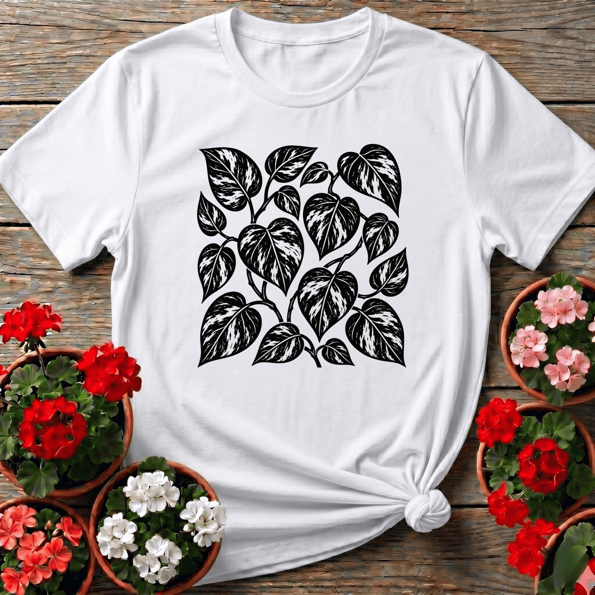 Marble Queen Pothos Leaf Print Gardening T-Shirt - GardeningTshirts