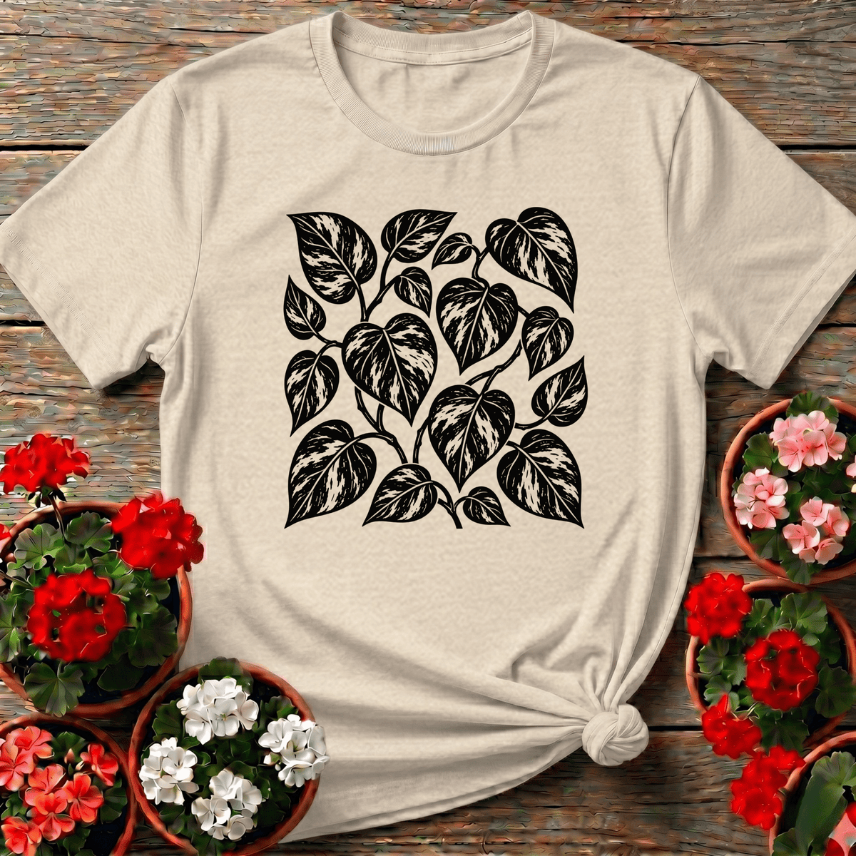 Marble Queen Pothos Leaf Print Gardening T-Shirt - GardeningTshirts