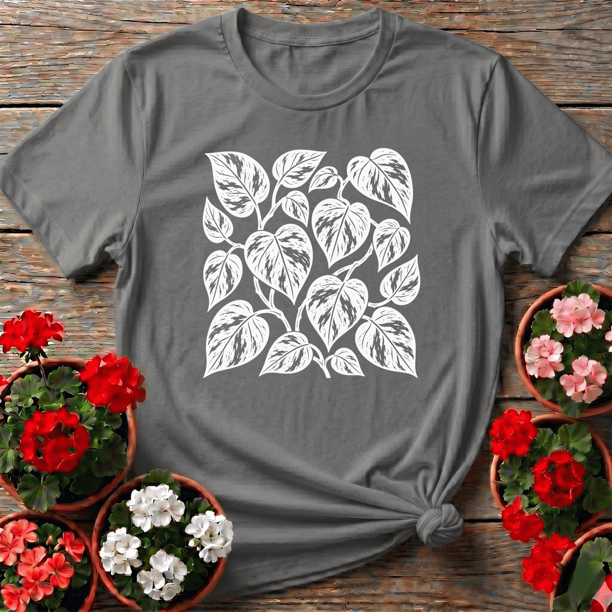 Marble Queen Pothos Leaf Print Gardening T-Shirt - GardeningTshirts