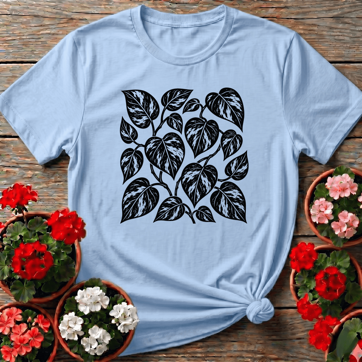Marble Queen Pothos Leaf Print Gardening T-Shirt - GardeningTshirts