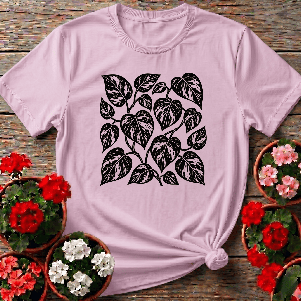 Marble Queen Pothos Leaf Print Gardening T-Shirt - GardeningTshirts