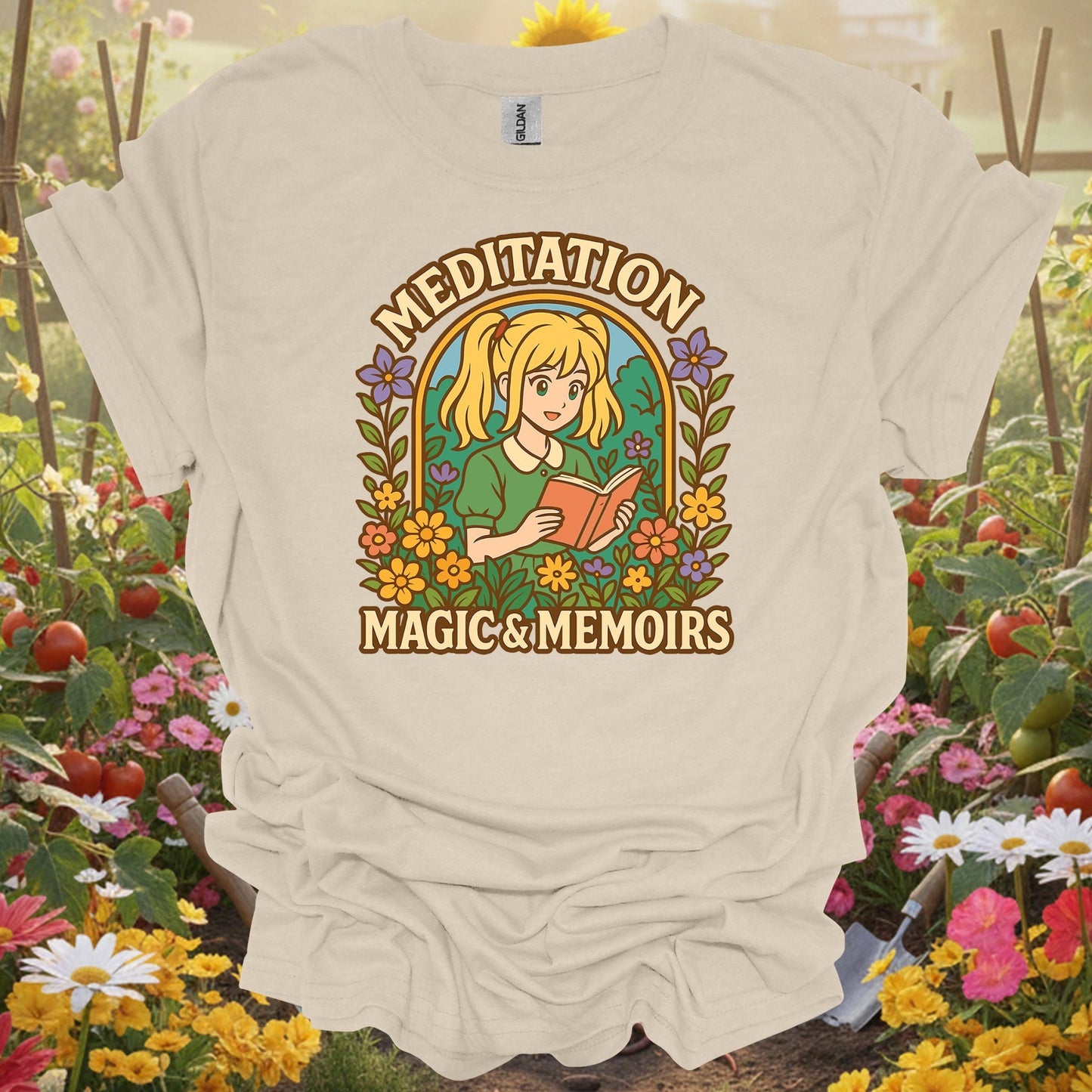 Natural tshirt showing meditation magic memoirs anime gardener for people who love plants