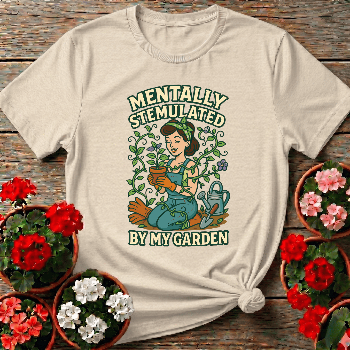 Mentally Stemulated By My Garden Pin-Up T-shirt - GardeningTshirts